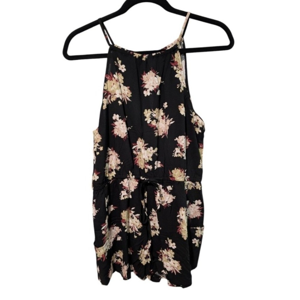 Sweet Wanderer Black Floral‎ Romper Halter Neck Pockets Large